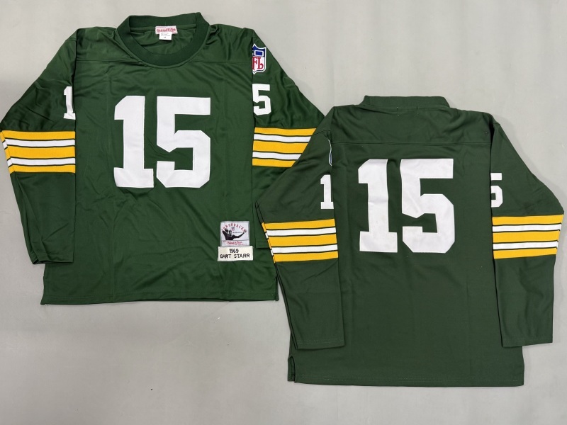 Men 2025 Green Bay Packers #15 Starr Green Throwback Limited NFL Jersey style 002